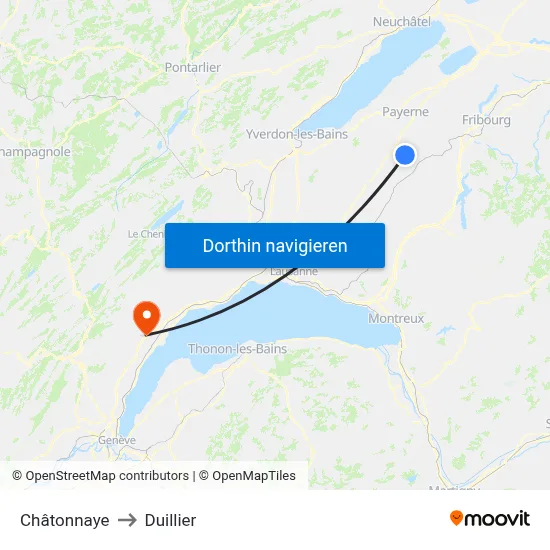 Châtonnaye to Duillier map