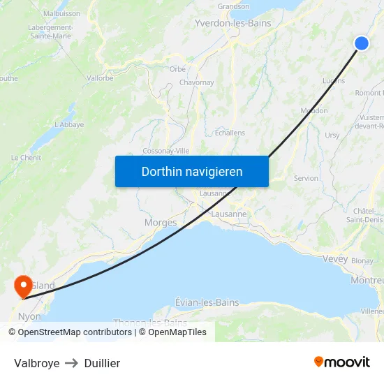Valbroye to Duillier map