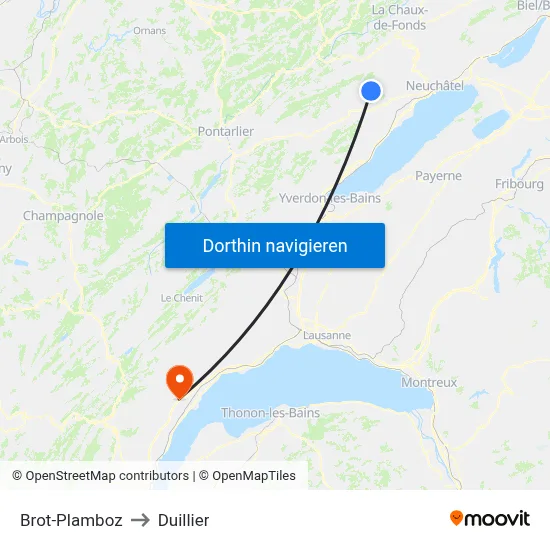 Brot-Plamboz to Duillier map