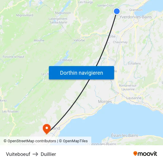 Vuiteboeuf to Duillier map