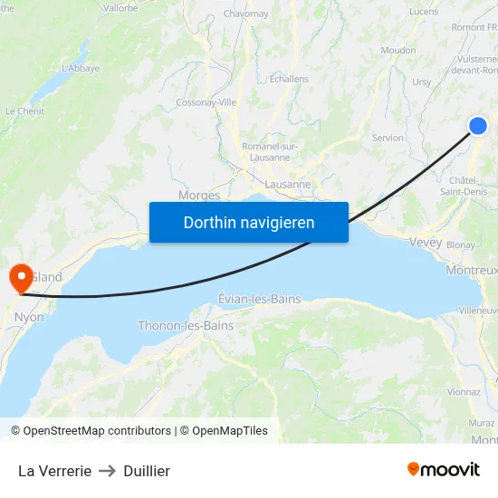 La Verrerie to Duillier map