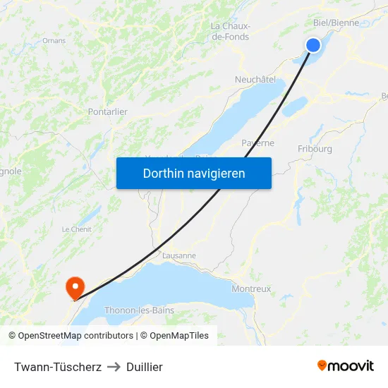 Twann-Tüscherz to Duillier map