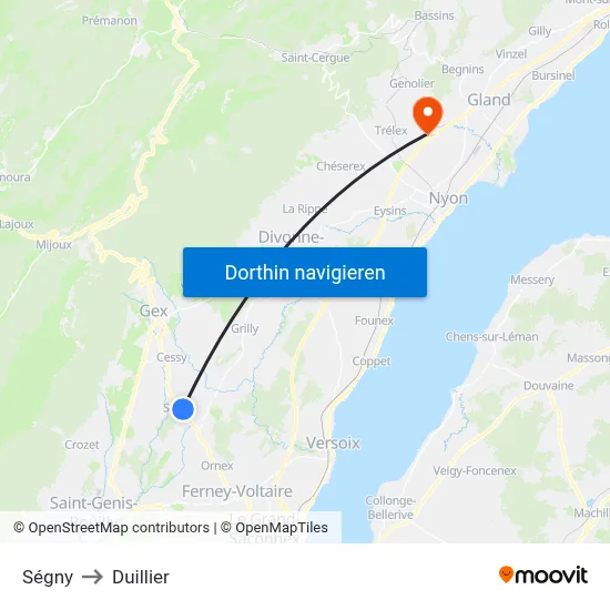 Ségny to Duillier map
