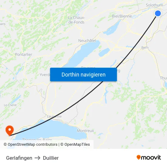 Gerlafingen to Duillier map