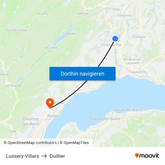 Lussery-Villars to Duillier map