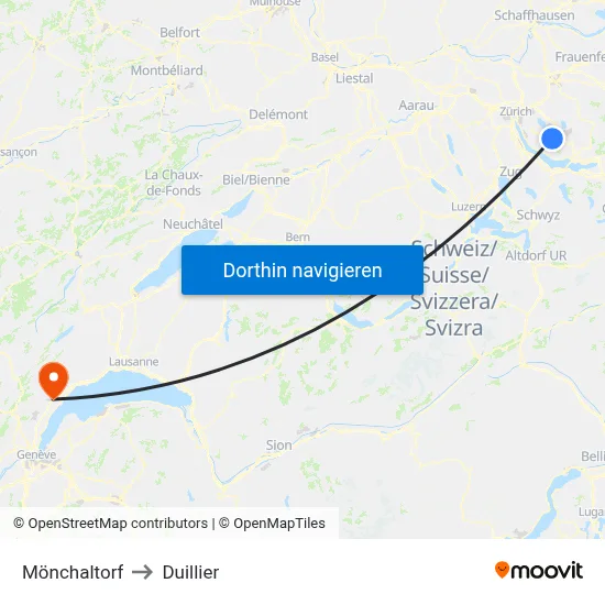 Mönchaltorf to Duillier map