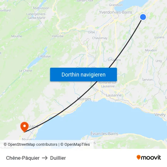 Chêne-Pâquier to Duillier map
