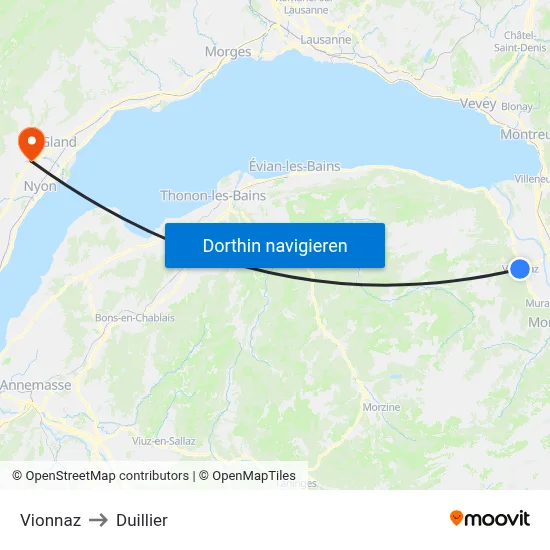 Vionnaz to Duillier map