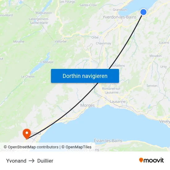 Yvonand to Duillier map