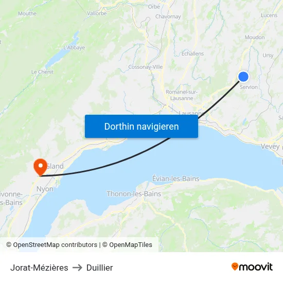 Jorat-Mézières to Duillier map