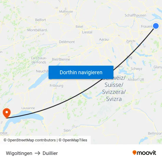 Wigoltingen to Duillier map