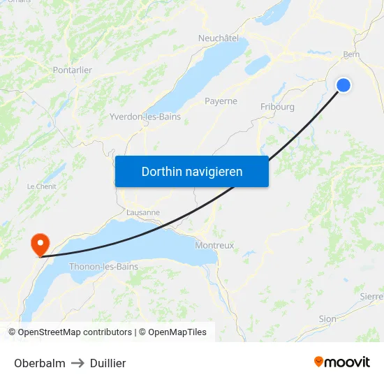 Oberbalm to Duillier map