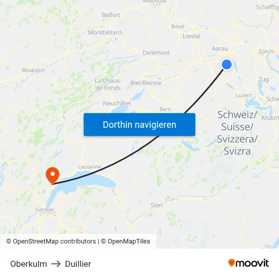 Oberkulm to Duillier map