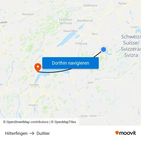 Hilterfingen to Duillier map
