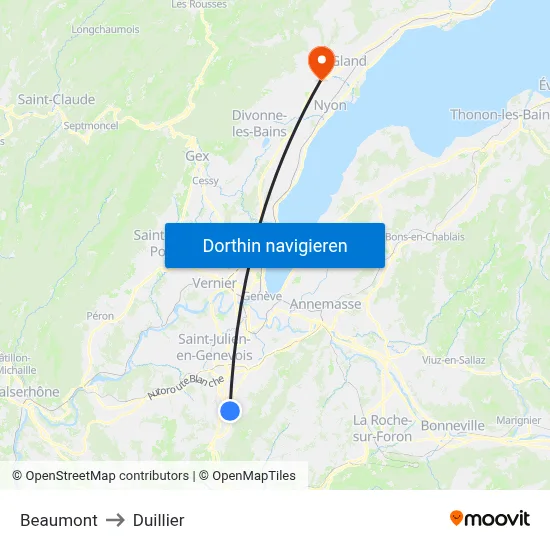Beaumont to Duillier map