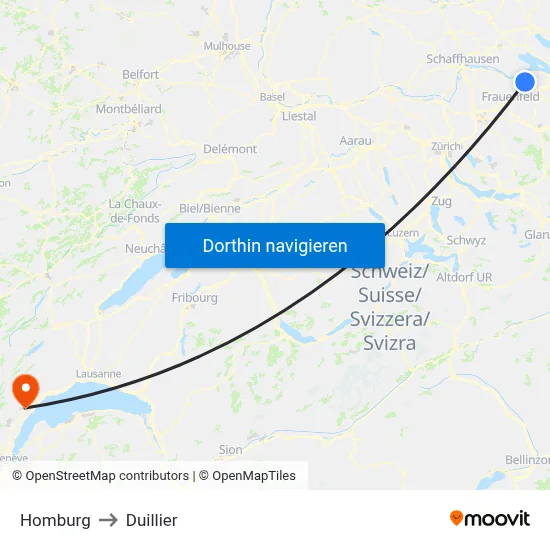 Homburg to Duillier map