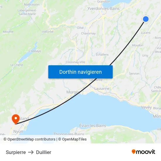 Surpierre to Duillier map
