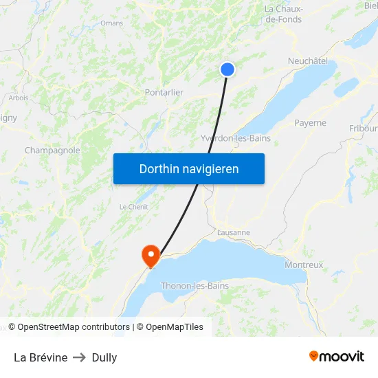 La Brévine to Dully map