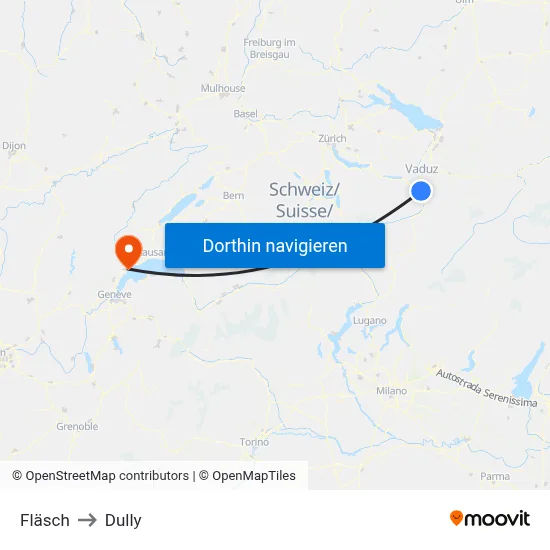Fläsch to Dully map