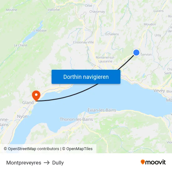 Montpreveyres to Dully map