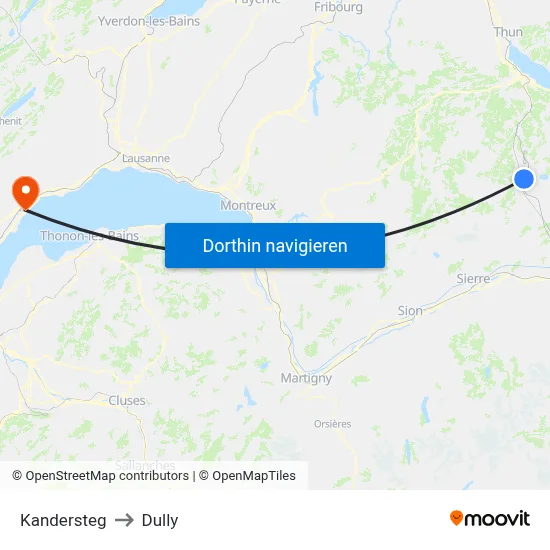 Kandersteg to Dully map