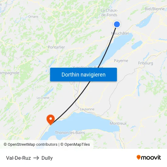 Val-De-Ruz to Dully map