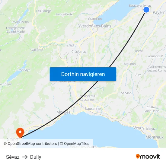 Sévaz to Dully map