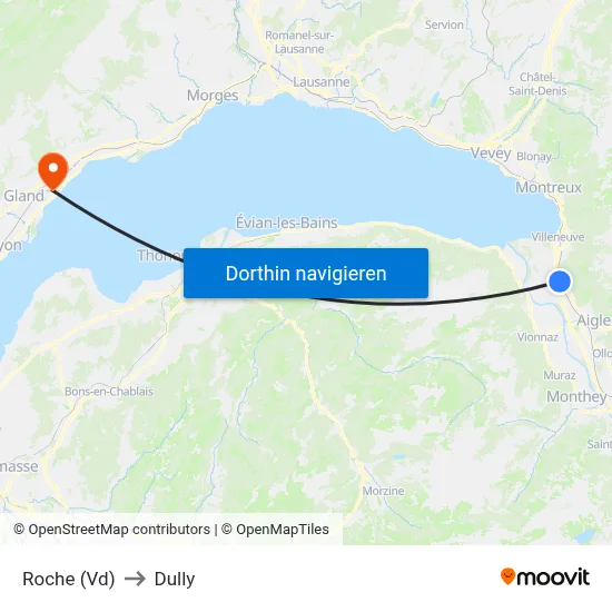 Roche (Vd) to Dully map