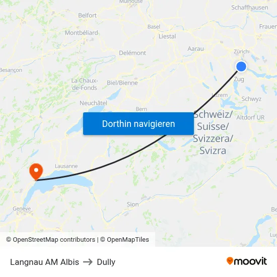 Langnau AM Albis to Dully map