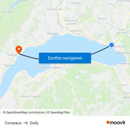 Corseaux to Dully map