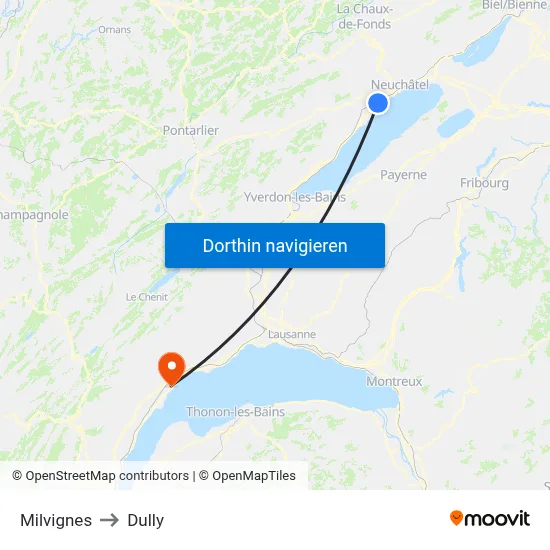 Milvignes to Dully map