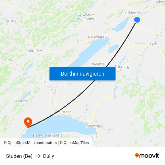 Studen (Be) to Dully map