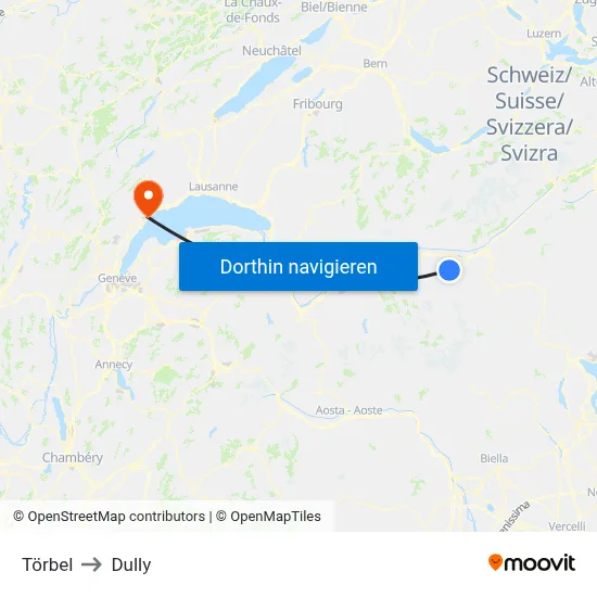 Törbel to Dully map