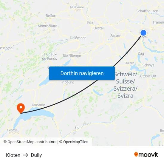 Kloten to Dully map