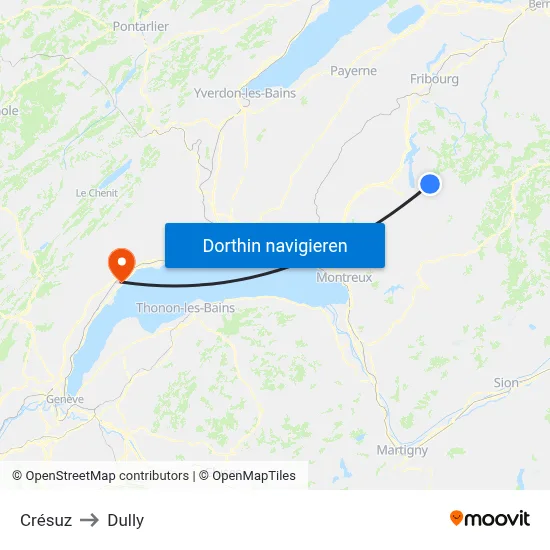 Crésuz to Dully map