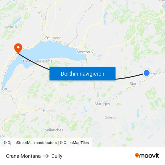 Crans-Montana to Dully map