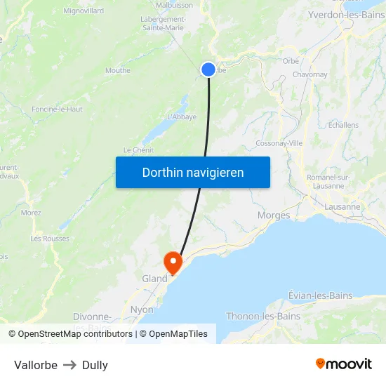 Vallorbe to Dully map