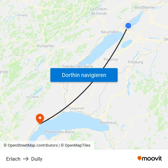 Erlach to Dully map