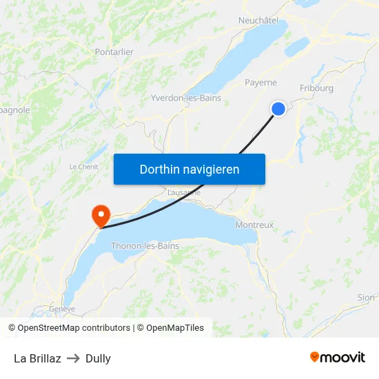 La Brillaz to Dully map