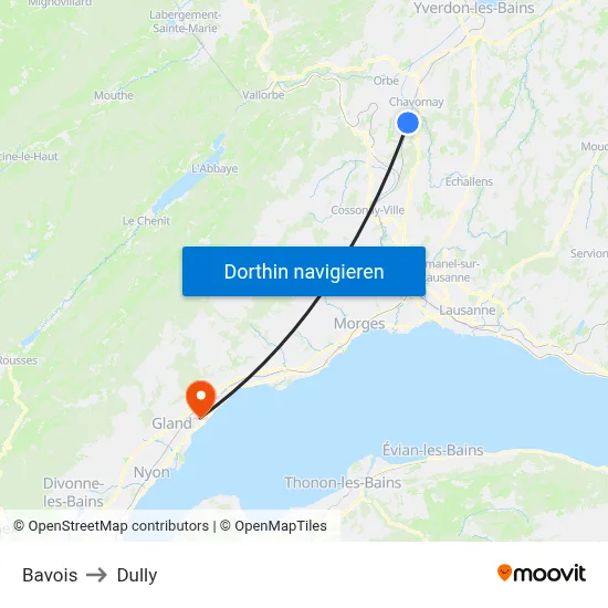 Bavois to Dully map