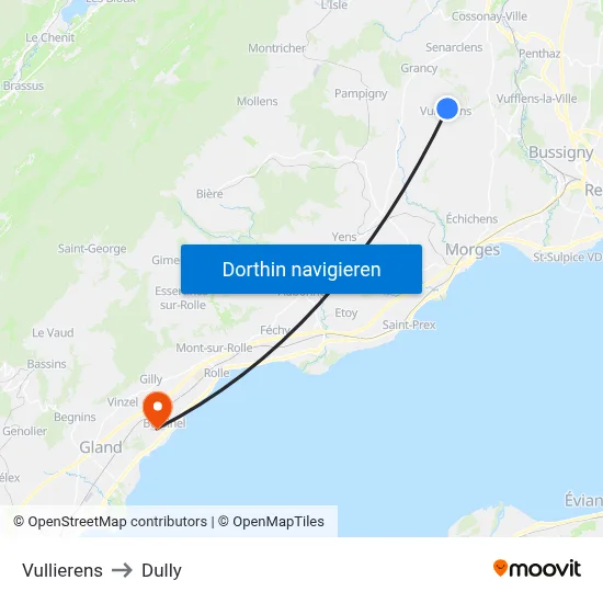 Vullierens to Dully map