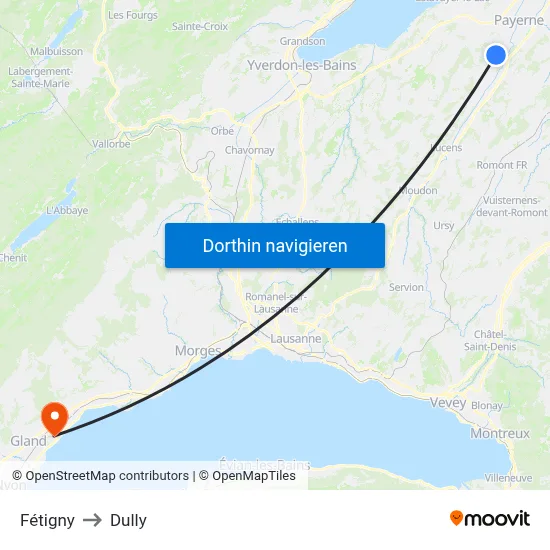 Fétigny to Dully map