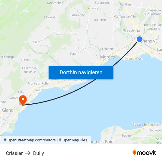Crissier to Dully map