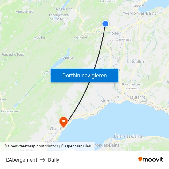 L'Abergement to Dully map