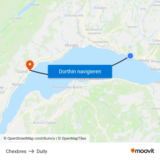 Chexbres to Dully map
