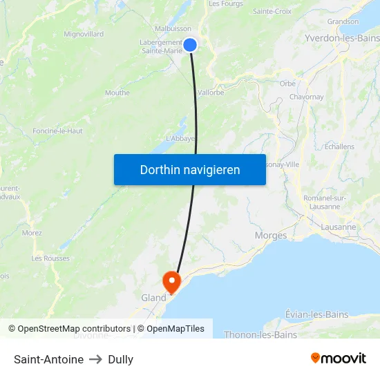Saint-Antoine to Dully map
