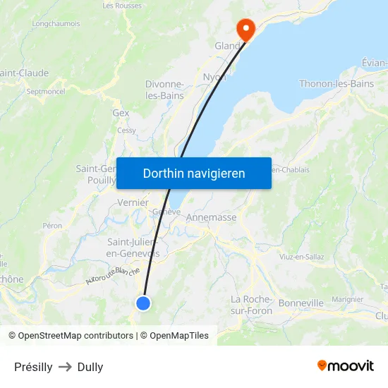 Présilly to Dully map