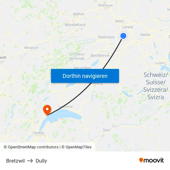Bretzwil to Dully map