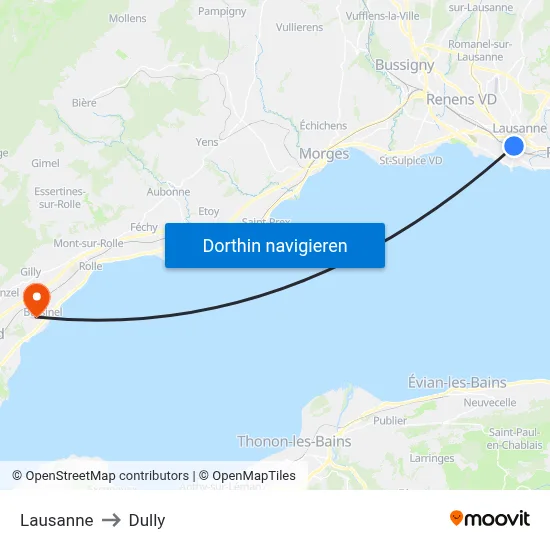 Lausanne to Dully map