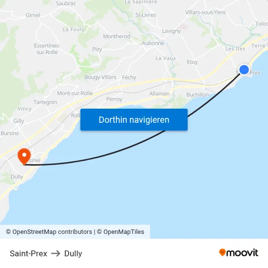 Saint-Prex to Dully map